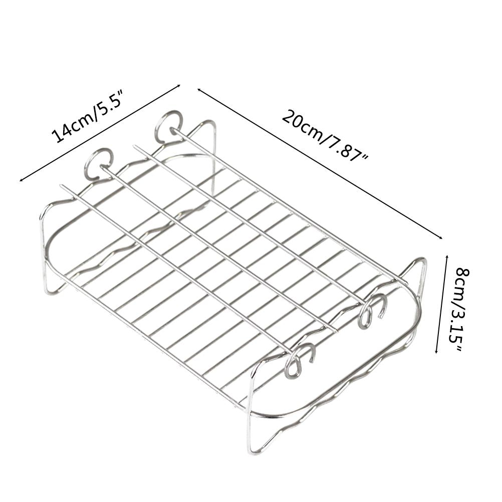 2Pcs Air Fryer Rack 304 Stainless Steel Dehydrator Rack with 4 Barbecue Sticks for 8QT Dual Basket Air Fryer