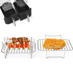 2Pcs Air Fryer Rack 304 Stainless Steel Dehydrator Rack with 4 Barbecue Sticks for 8QT Dual Basket Air Fryer