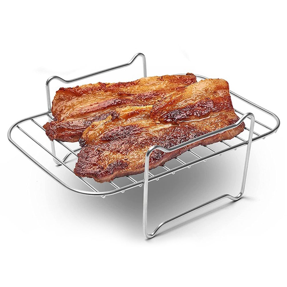 2Pcs Air Fryer Rack 304 Stainless Steel Dehydrator Rack with 4 Barbecue Sticks for 8QT Dual Basket Air Fryer