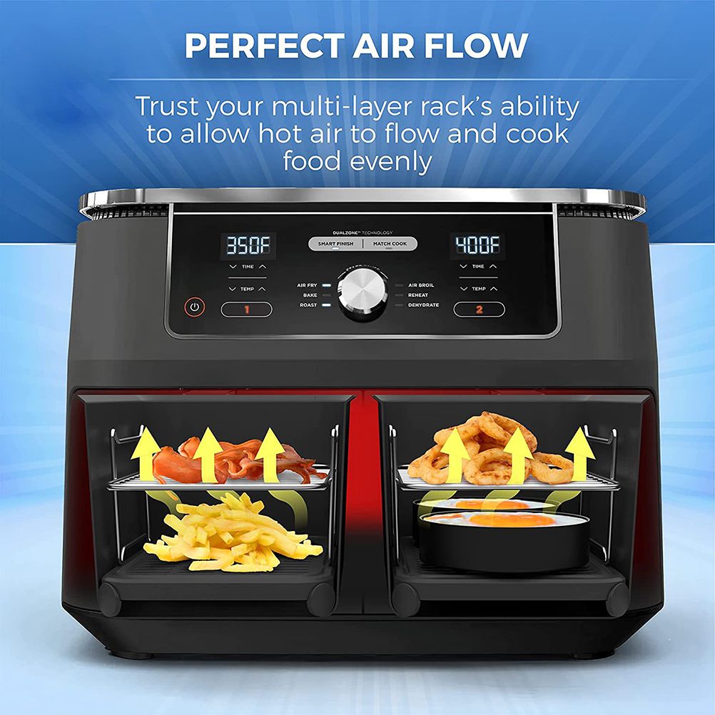 2Pcs Air Fryer Rack 304 Stainless Steel Dehydrator Rack with 4 Barbecue Sticks for 8QT Dual Basket Air Fryer
