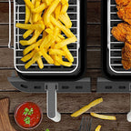 2Pcs Air Fryer Rack 304 Stainless Steel Dehydrator Rack with 4 Barbecue Sticks for 8QT Dual Basket Air Fryer