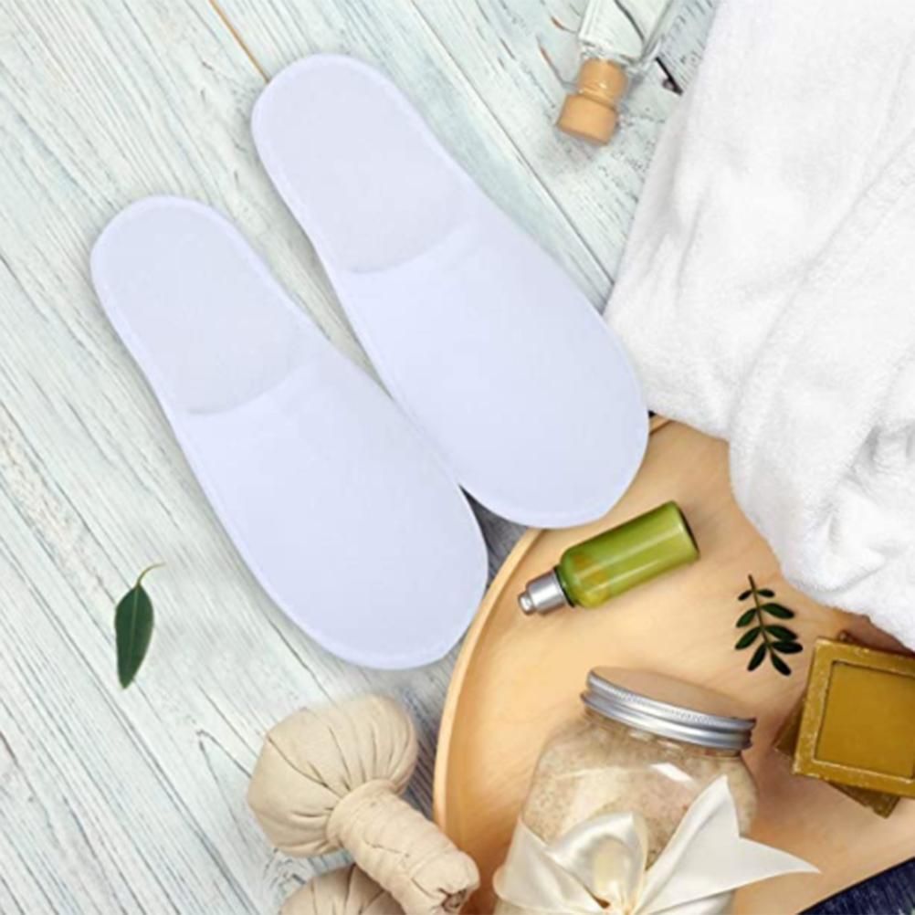 1 Pair Fleece Slippers Portable Washable One Time Non Slip Thick Home Slippers for Family Spa Guests Hotels Travel