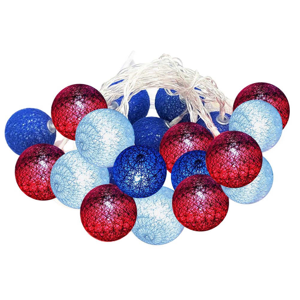 4th of July Decoration Lights 3 Meter 20 LED Independence Day String Lights with Red White Blue Balls Patriotic Patio Light for Patio Party Holiday Decor