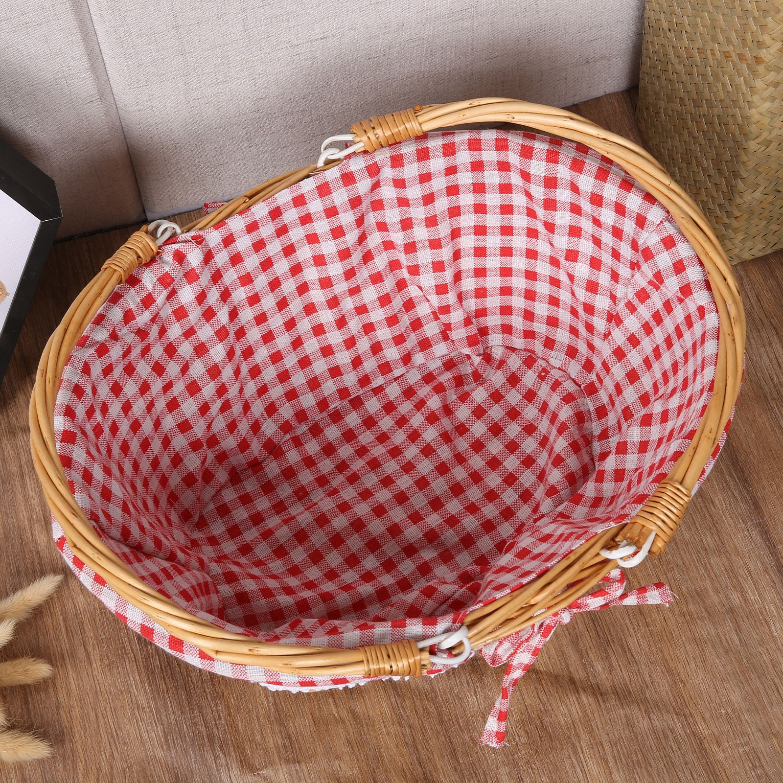 Wicker Picnic Basket Willow Woven Hand Basket Rustic Picnic Activities Handle Basket
