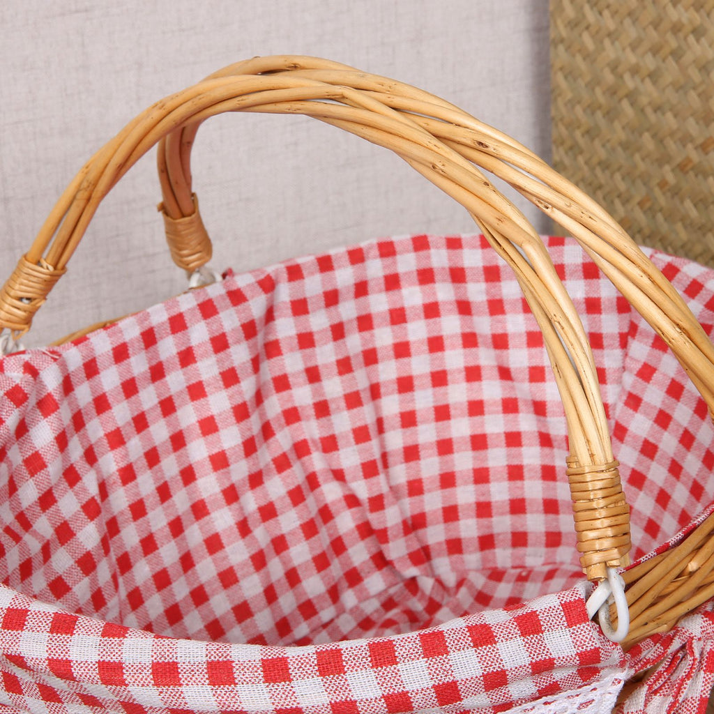 Woven Basket Folding Handle Portable Eco Friendly Rattan Picnic Basket for Bathroom Gift