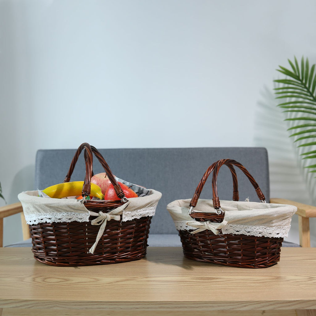 Woven Basket Folding Handle Portable Eco Friendly Rattan Picnic Basket for Bathroom Gift