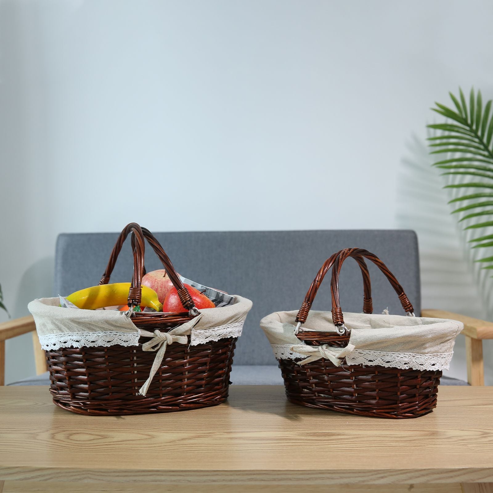 Woven Basket Folding Handle Portable Eco Friendly Rattan Picnic Basket for Bathroom Gift