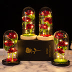 Glass Dome Rose Ornament LED Strip Light Blessing Romantic Glass Cover Artificial Flowers for Girlfriend