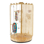 3 in 1 Jewelry Stand Display Multi Tiers Wooden Swivel Base Jewelry Display Holder for Necklace Gold
