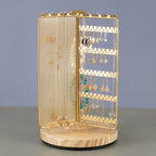 3 in 1 Jewelry Stand Display Multi Tiers Wooden Swivel Base Jewelry Display Holder for Necklace Gold