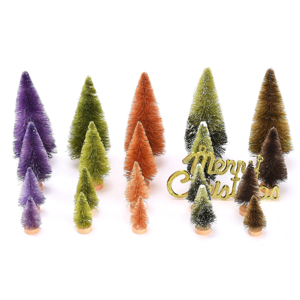 21pcs Artificial Christmas Trees Set Decoration Sisal Wood False Christmas Trees Kit