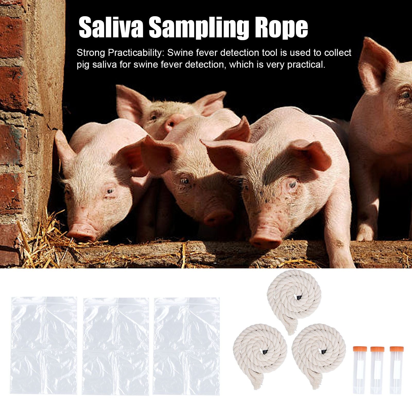 3Sets Saliva Sampling Rope Strong Practicability Complete Tools Soft Cotton Rope Swine Fever Detection Tool for Pigs