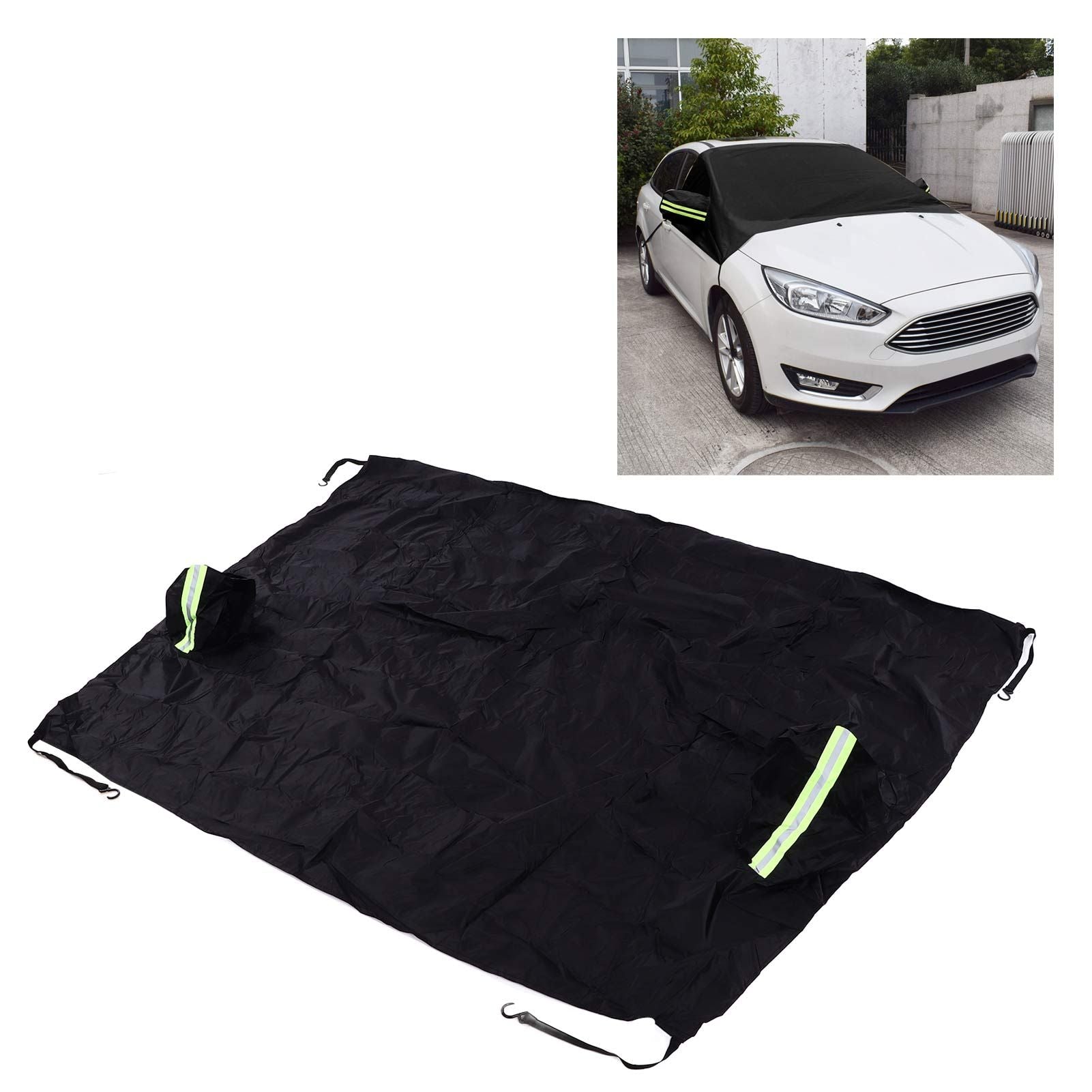 Windshield Cover Waterproof Snowproof Large Coverage Area Universal Windshield Protector with Reflective StripsBlack