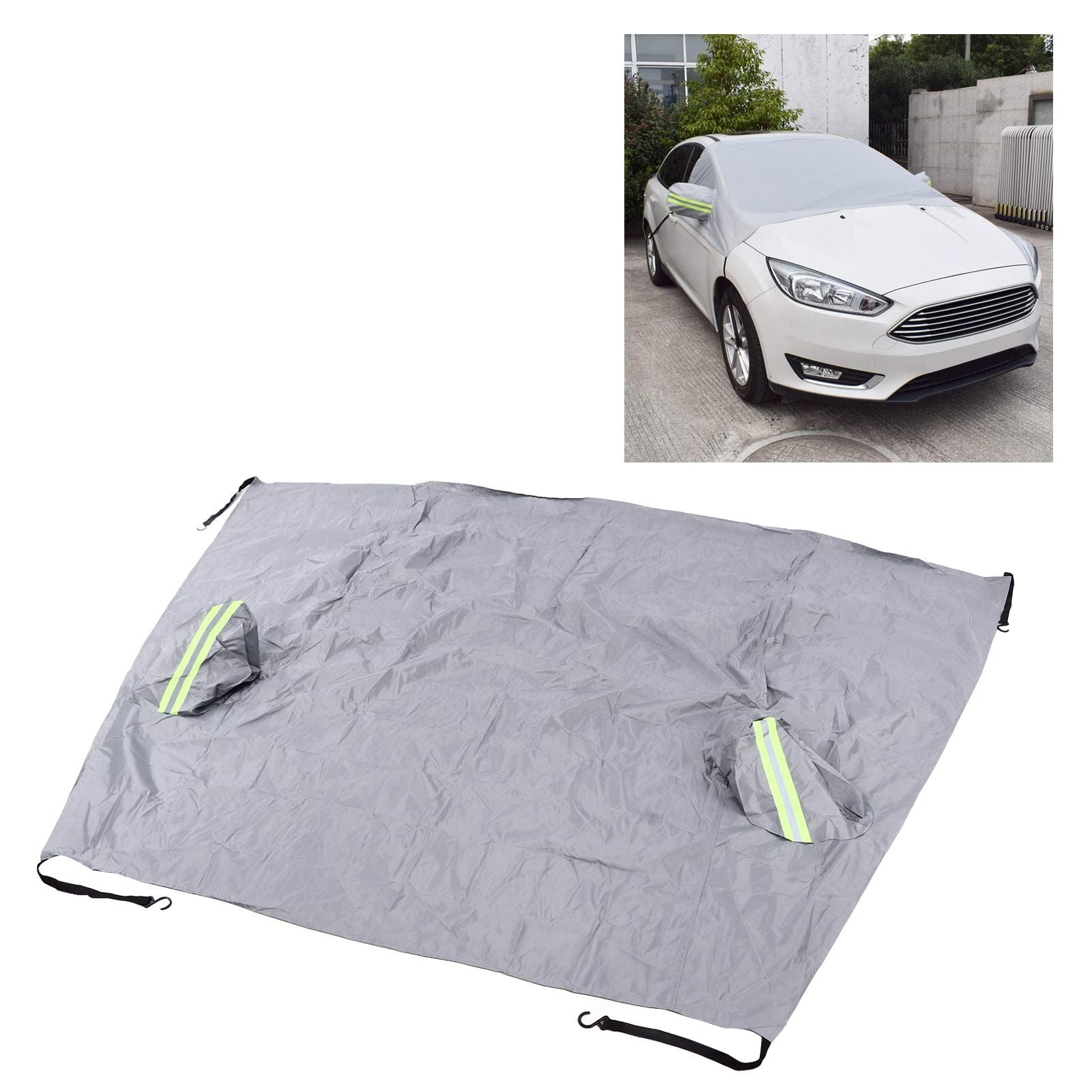 Windshield Cover Waterproof Snowproof Large Coverage Area Universal Windshield Protector with Reflective StripsGrey