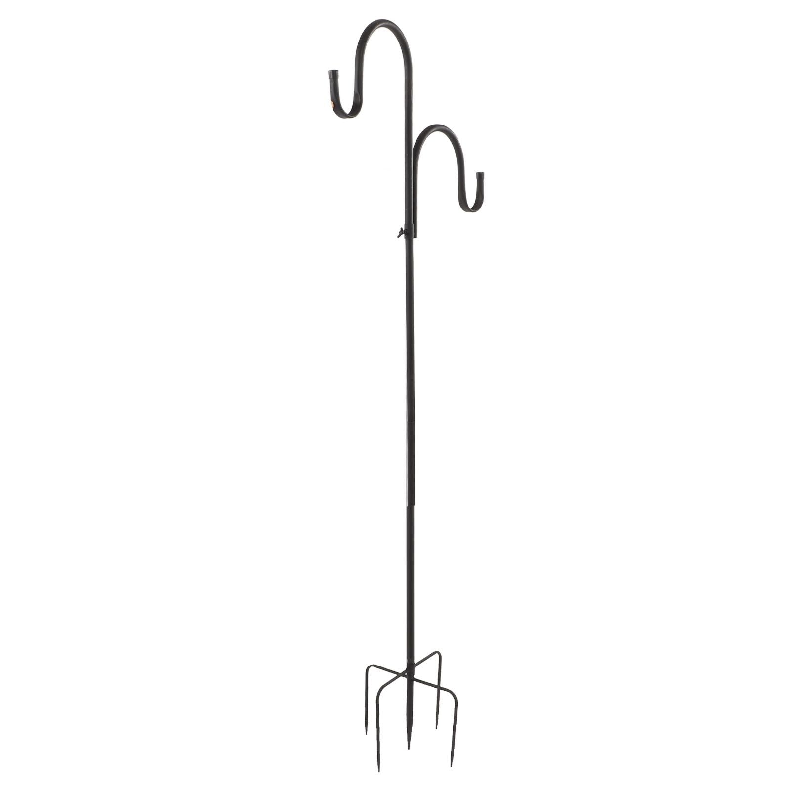 Shepherd's Hook Detachable Bird Feeder Hanger Iron 2 Hooks 5 Prong Bases Courtyard Accessories