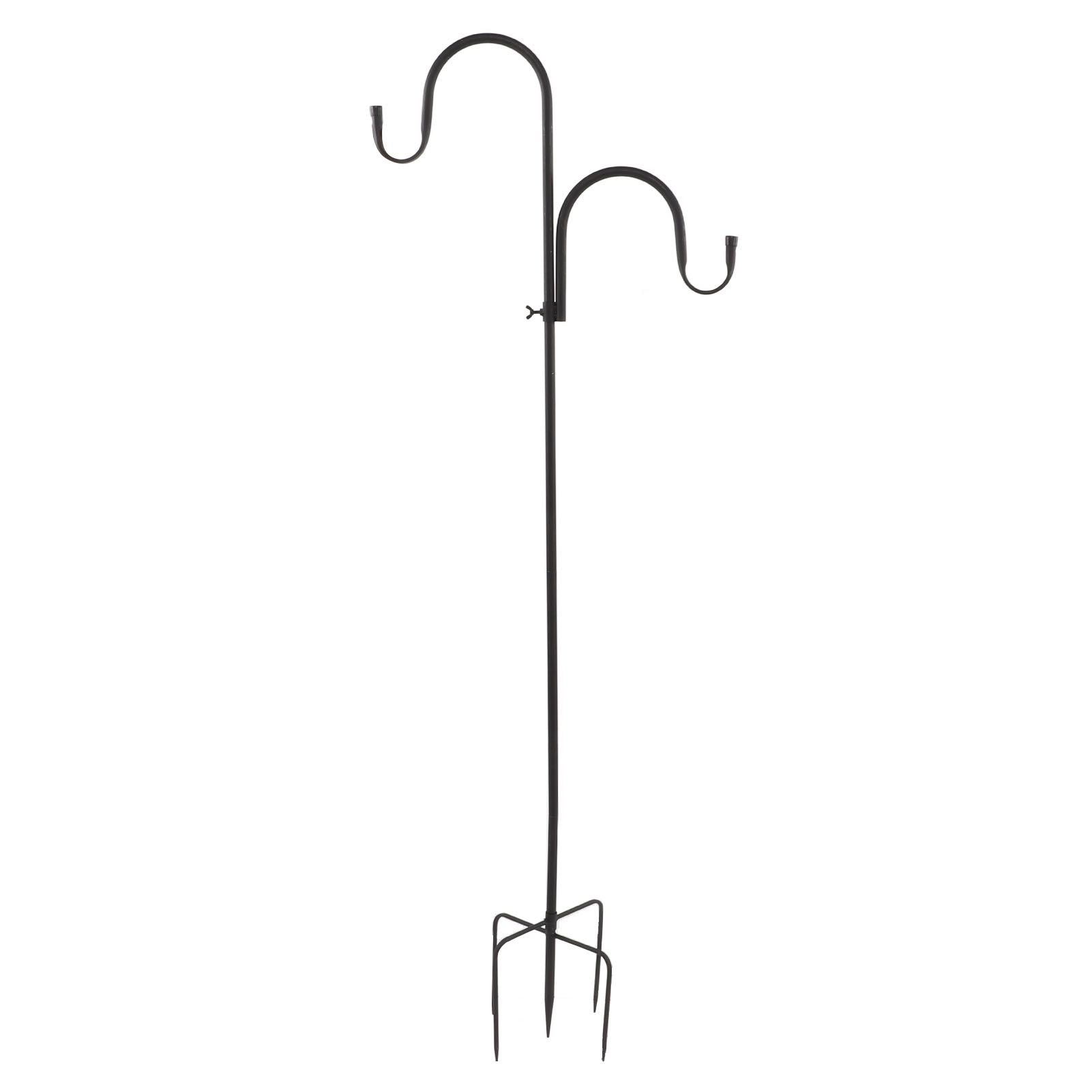 Shepherd's Hook Detachable Bird Feeder Hanger Iron 2 Hooks 5 Prong Bases Courtyard Accessories