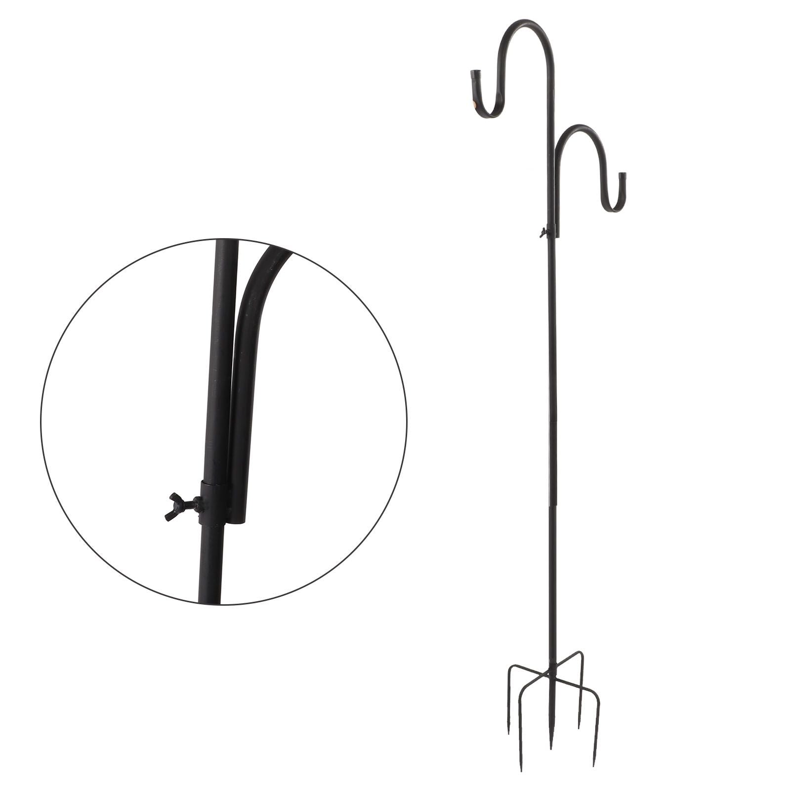 Shepherd's Hook Detachable Bird Feeder Hanger Iron 2 Hooks 5 Prong Bases Courtyard Accessories