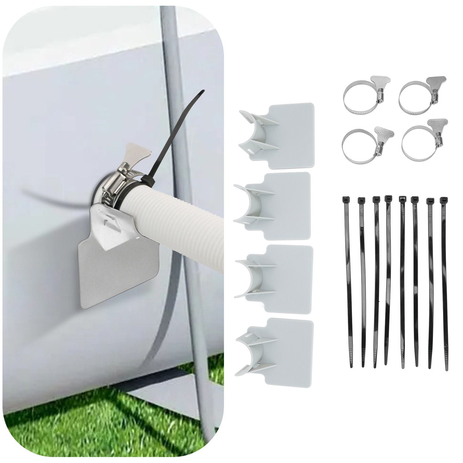 4 Sets Swimming Pool Pipe Holder Prevent Pipe Slip Cable Ties Stainless Steel Hose Clamp Swimming Pool Hose Holder Gray