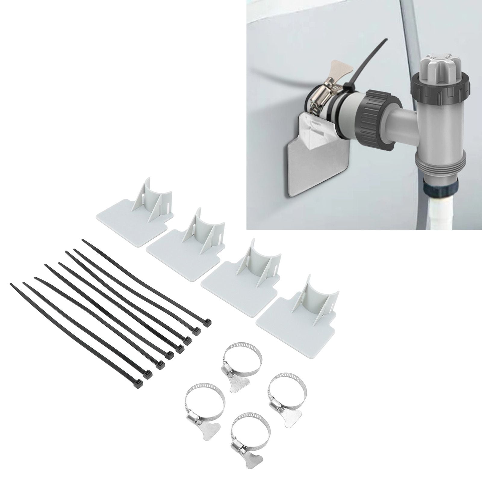 4 Sets Swimming Pool Pipe Holder Prevent Pipe Slip Cable Ties Stainless Steel Hose Clamp Swimming Pool Hose Holder Gray