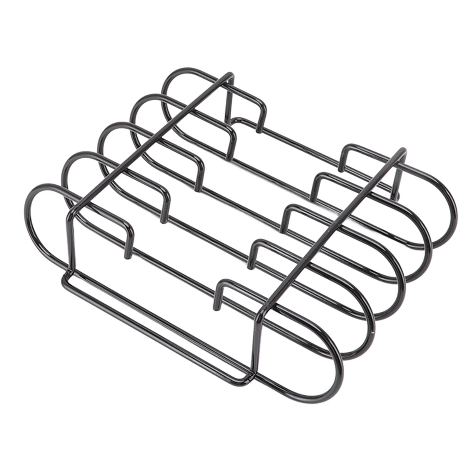 Rib Rack 4 Rows Capacity Compact Portable Iron Material Black Durable Reusable Barbecue Standing Rib Rack for Camping