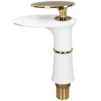 G1/2 Bathroom Faucet Washing Basin Bathroom Sink Tap Waterfall Single Hole Faucet for House Office BuildingWhite and Gold Short Style with Golden Handle
