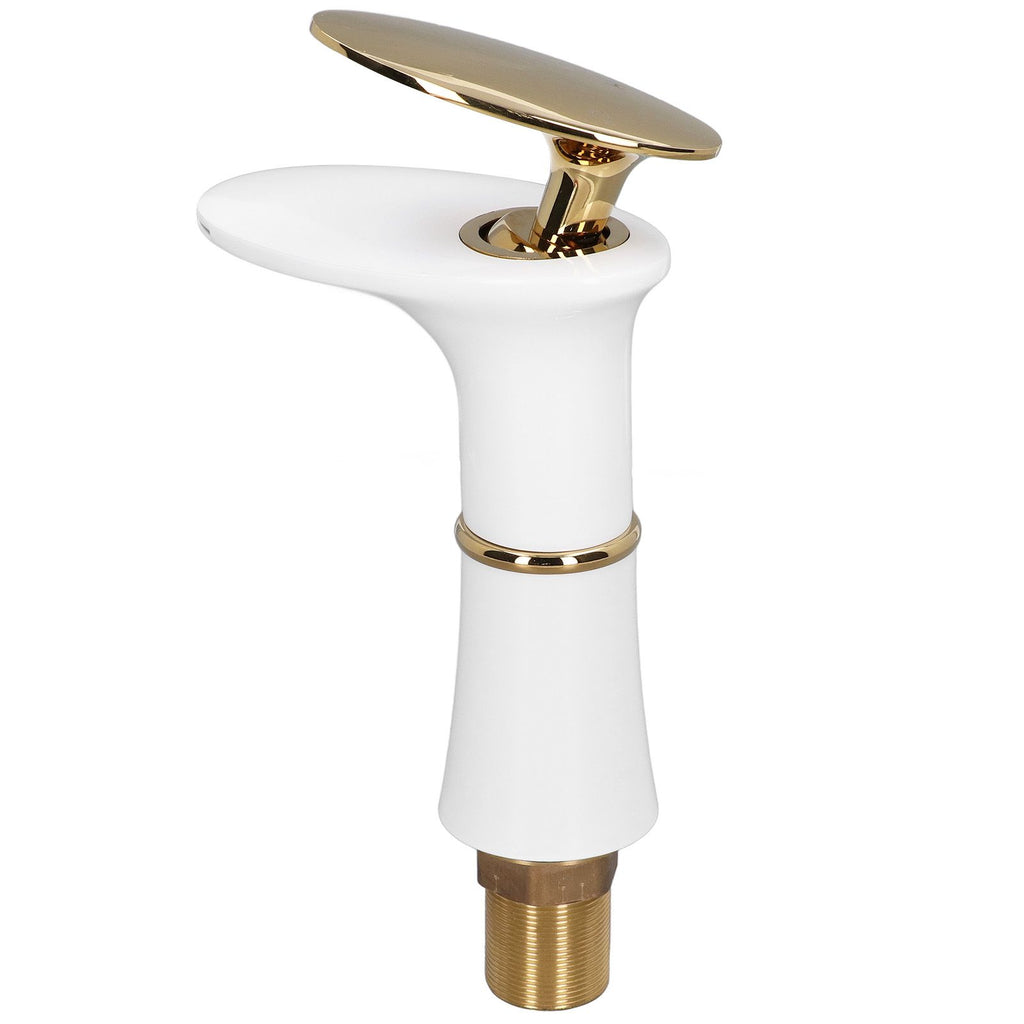 G1/2 Bathroom Faucet Washing Basin Bathroom Sink Tap Waterfall Single Hole Faucet for House Office BuildingWhite and Gold Short Style with Golden Handle
