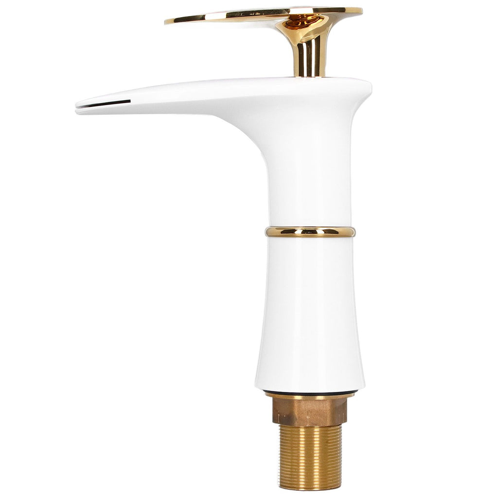 G1/2 Bathroom Faucet Washing Basin Bathroom Sink Tap Waterfall Single Hole Faucet for House Office BuildingWhite and Gold Short Style with Golden Handle