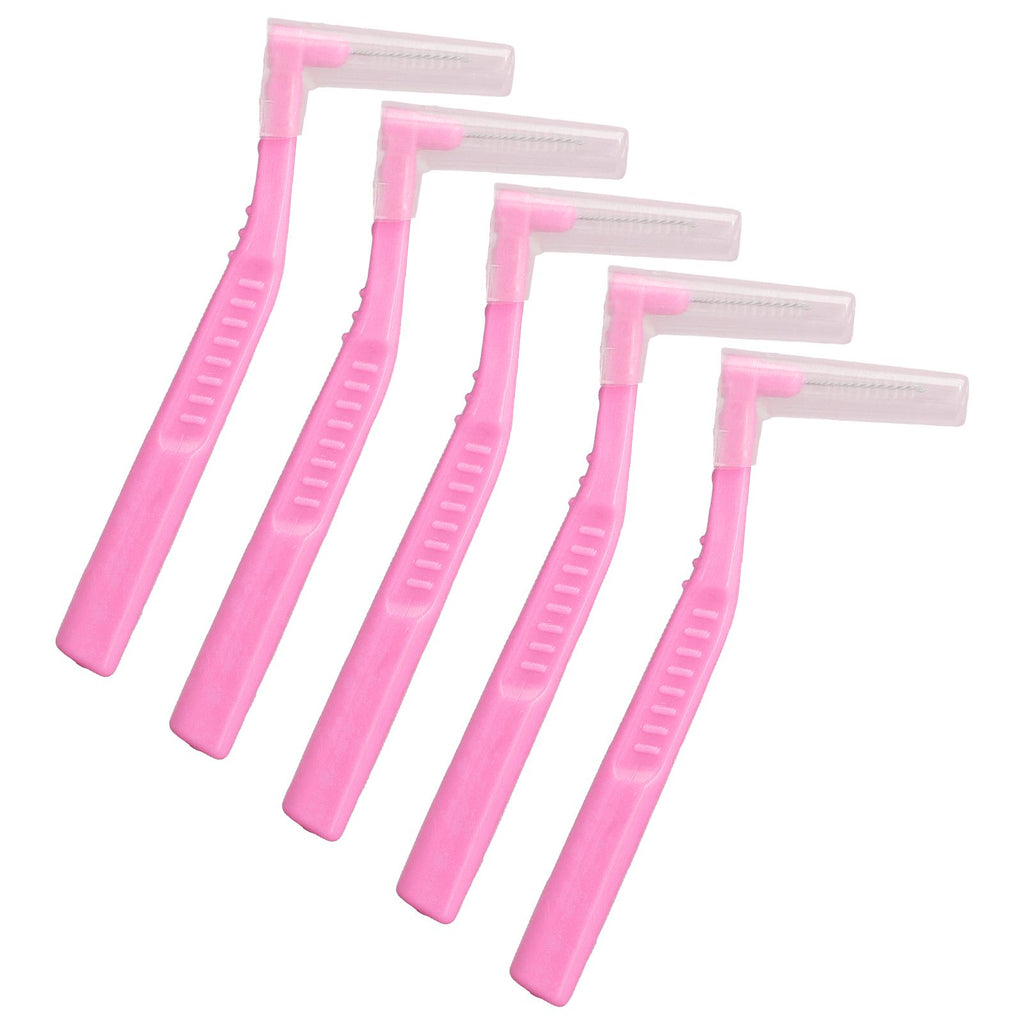 5pcs L Shaped Interdental Brushes Effective Cleaning Plaque Removal Braces Brush for Tooth Care Pink