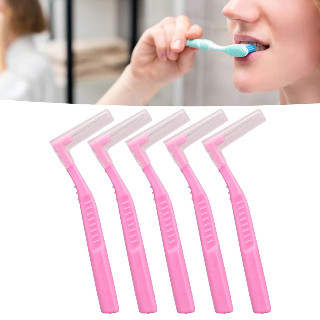 5pcs L Shaped Interdental Brushes Effective Cleaning Plaque Removal Braces Brush for Tooth Care Pink