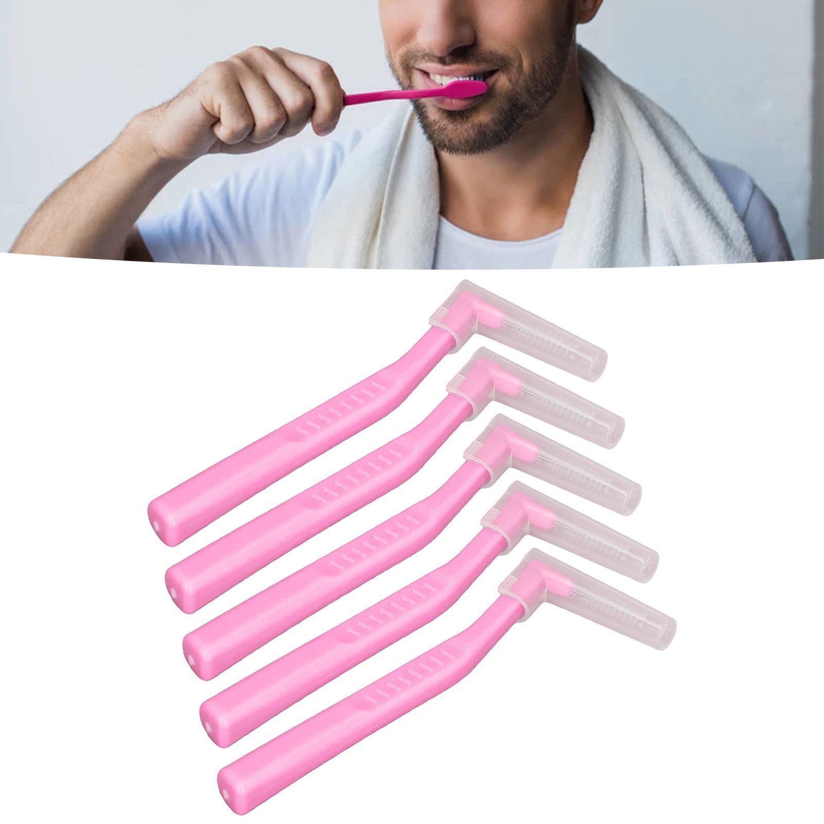 5pcs L Shaped Interdental Brushes Effective Cleaning Plaque Removal Braces Brush for Tooth Care Pink