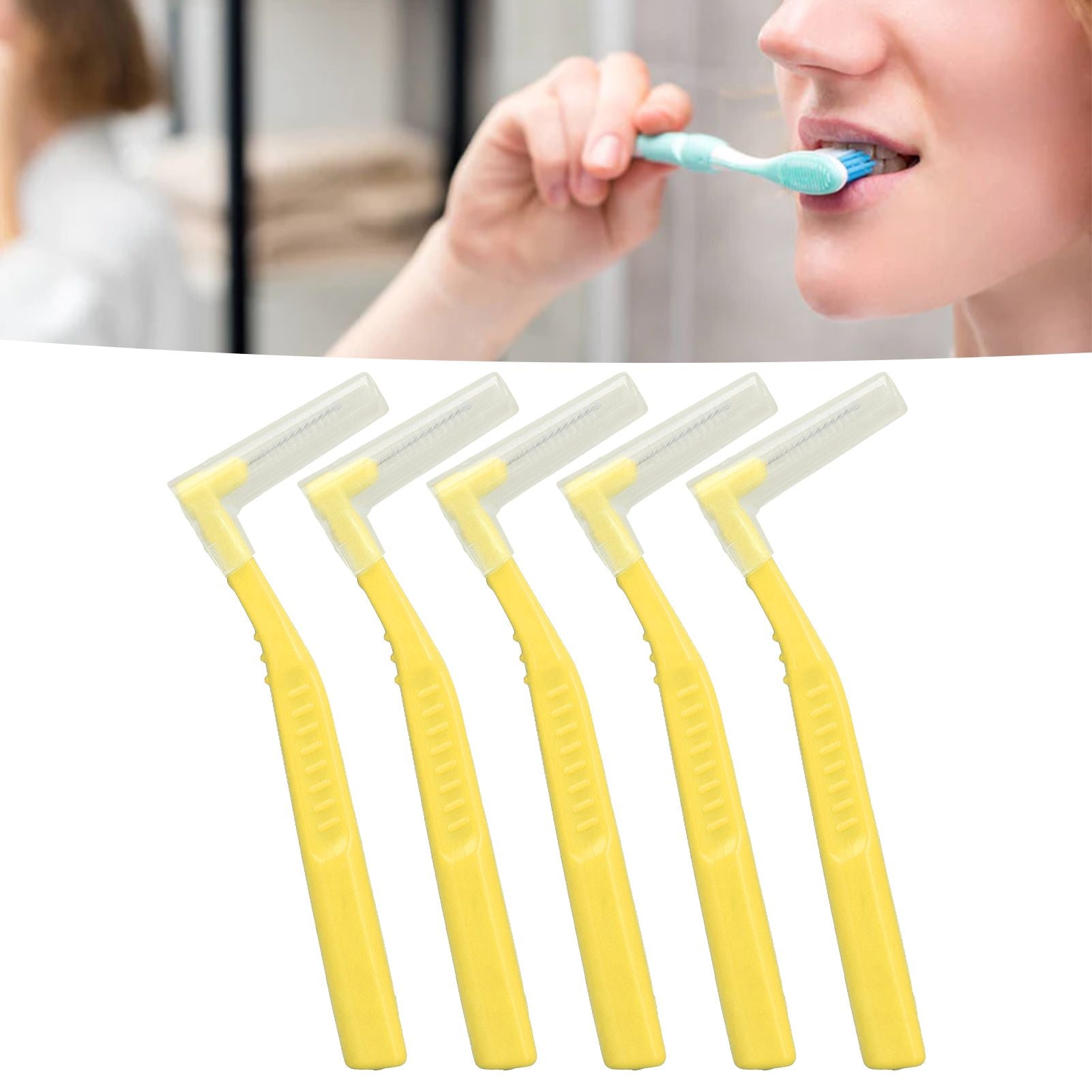 5pcs L Shaped Interdental Brushes Effective Cleaning Plaque Removal Braces Brush for Tooth Care Yellow