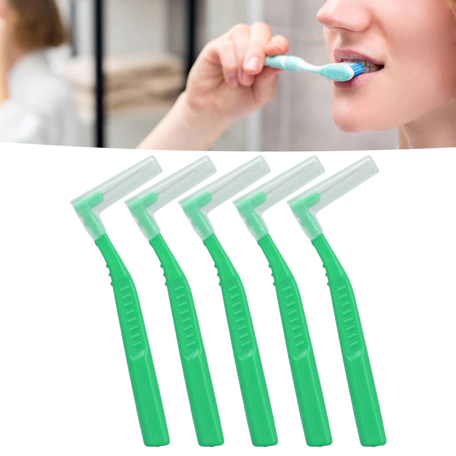 5pcs L Shaped Interdental Brushes Effective Cleaning Plaque Removal Braces Brush for Tooth Care Green