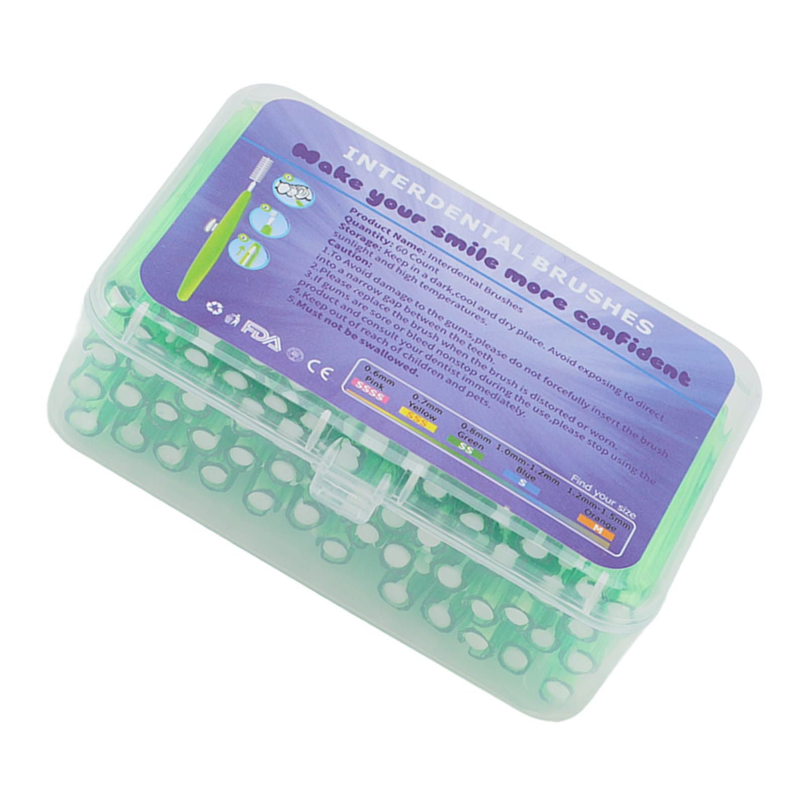 60Pcs Interdental Brush Practical Slim Braces Cleaner with PP Handle for Adults Children Orthodontic Care Green
