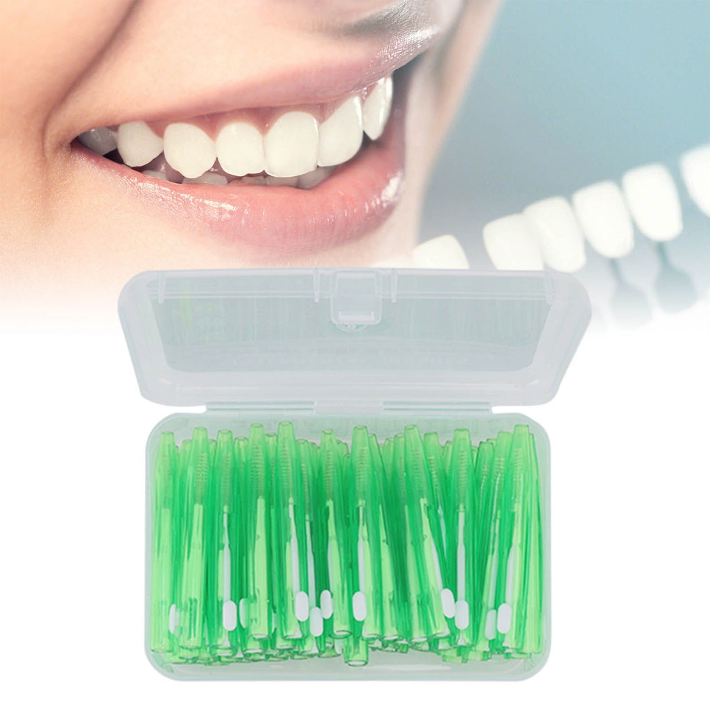 60Pcs Interdental Brush Practical Slim Braces Cleaner with PP Handle for Adults Children Orthodontic Care Green