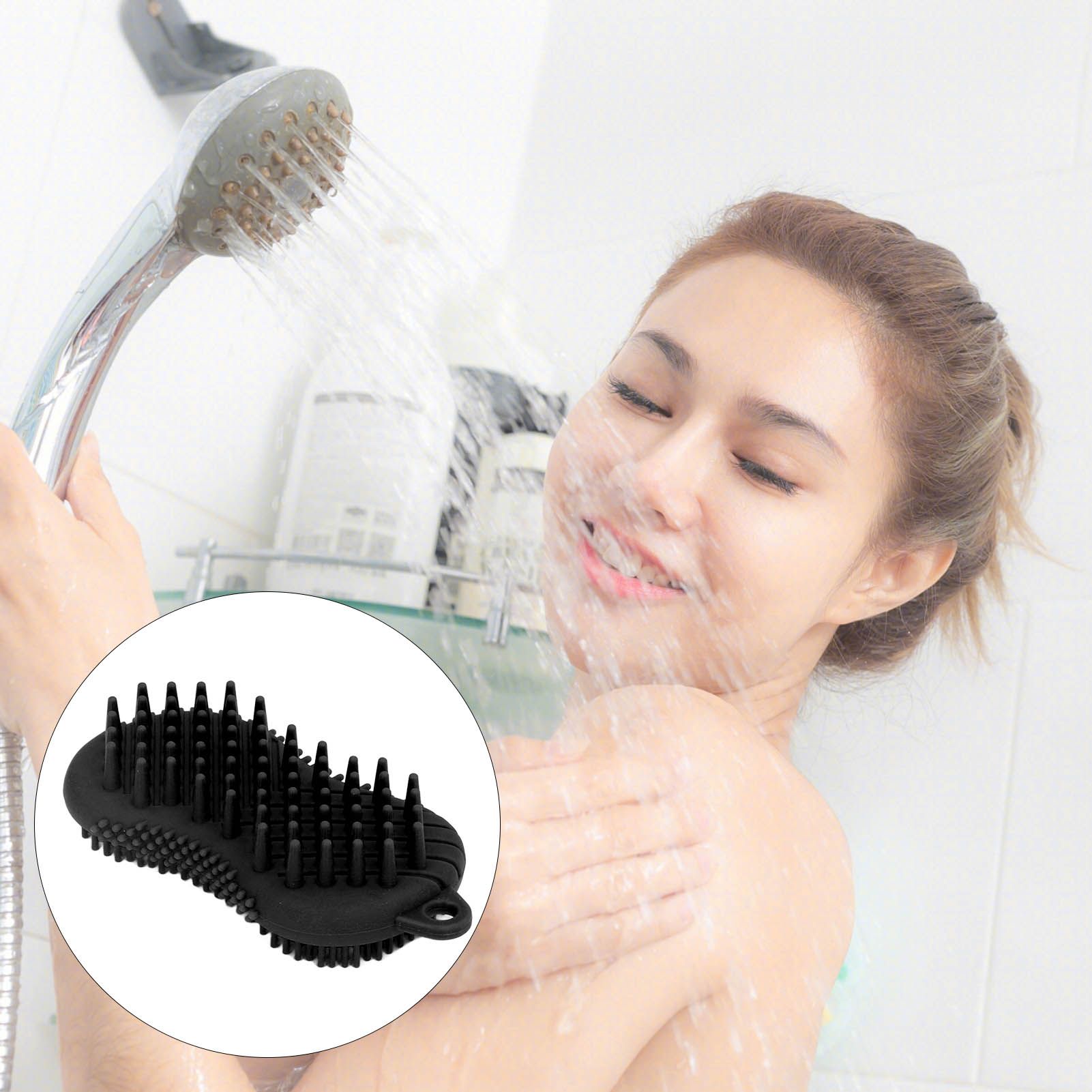 Silicone Body Scrubber Dual Side Ergonomic Handle Safe Silicone Body Massage Silicone Body Brush for Body Hair Black