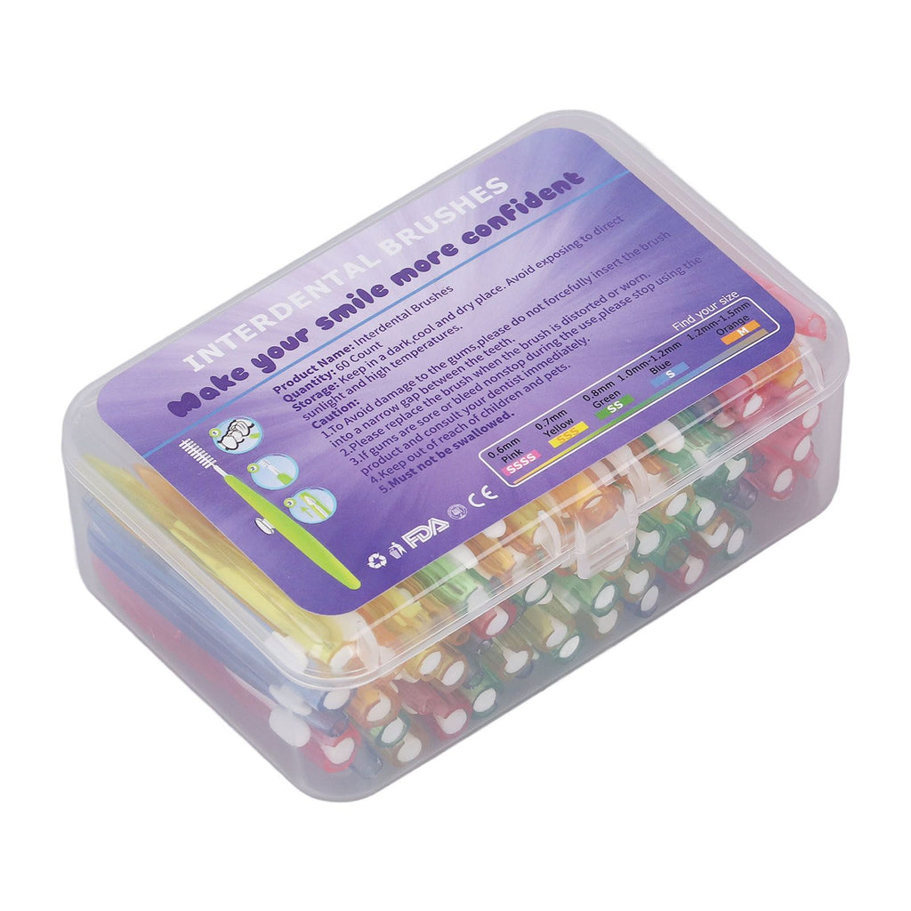 60Pcs Interdental Brush Floss Interdental Cleaning Brush with PP Handle for Adults Children Oral Care