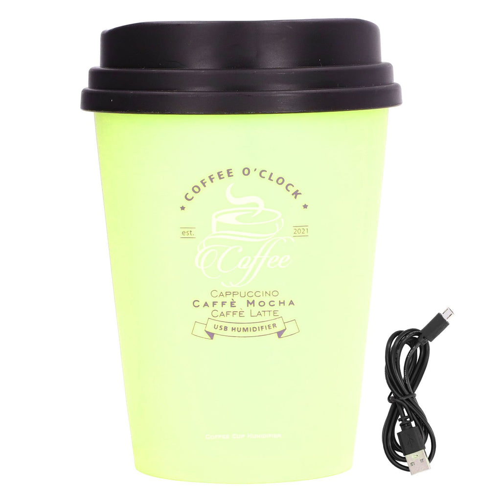 USB Humidifier 300ml Coffee Cup Low Noise Auto Off Compact Lightweight Space Saving Mini Humidifier for Car Home OfficeGreen