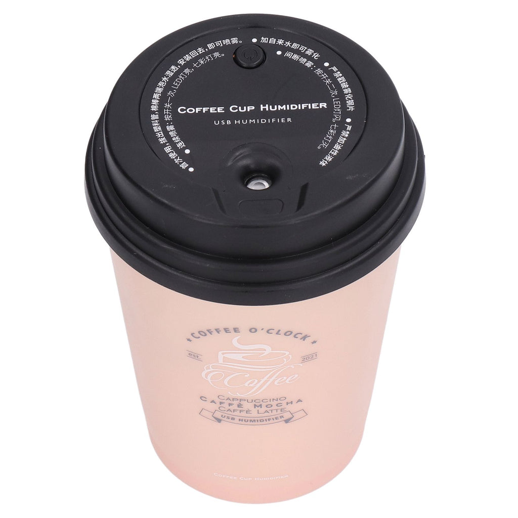 USB Humidifier 300ml Coffee Cup Low Noise Auto Off Compact Lightweight Space Saving Mini Humidifier for Car Home OfficePink