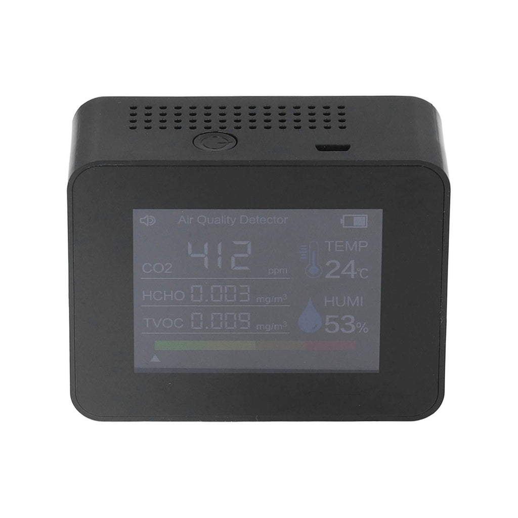 Portable Carbon Dioxide Detector USB Charging Temperature and Humidity Tester with Color Screen Display for Home Black
