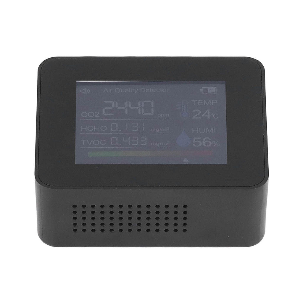 Portable Carbon Dioxide Detector USB Charging Temperature and Humidity Tester with Color Screen Display for Home Black