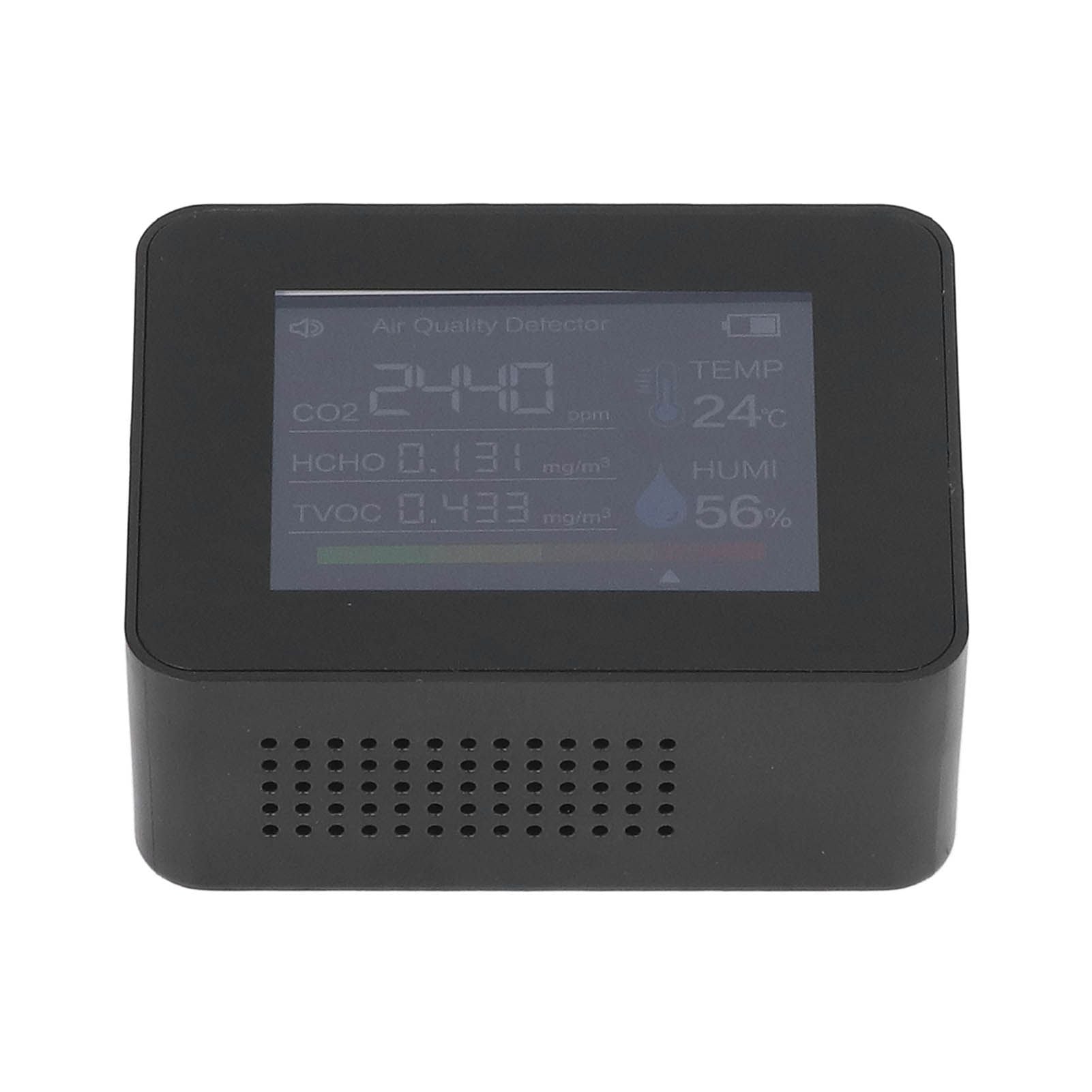 Portable Carbon Dioxide Detector USB Charging Temperature and Humidity Tester with Color Screen Display for Home Black