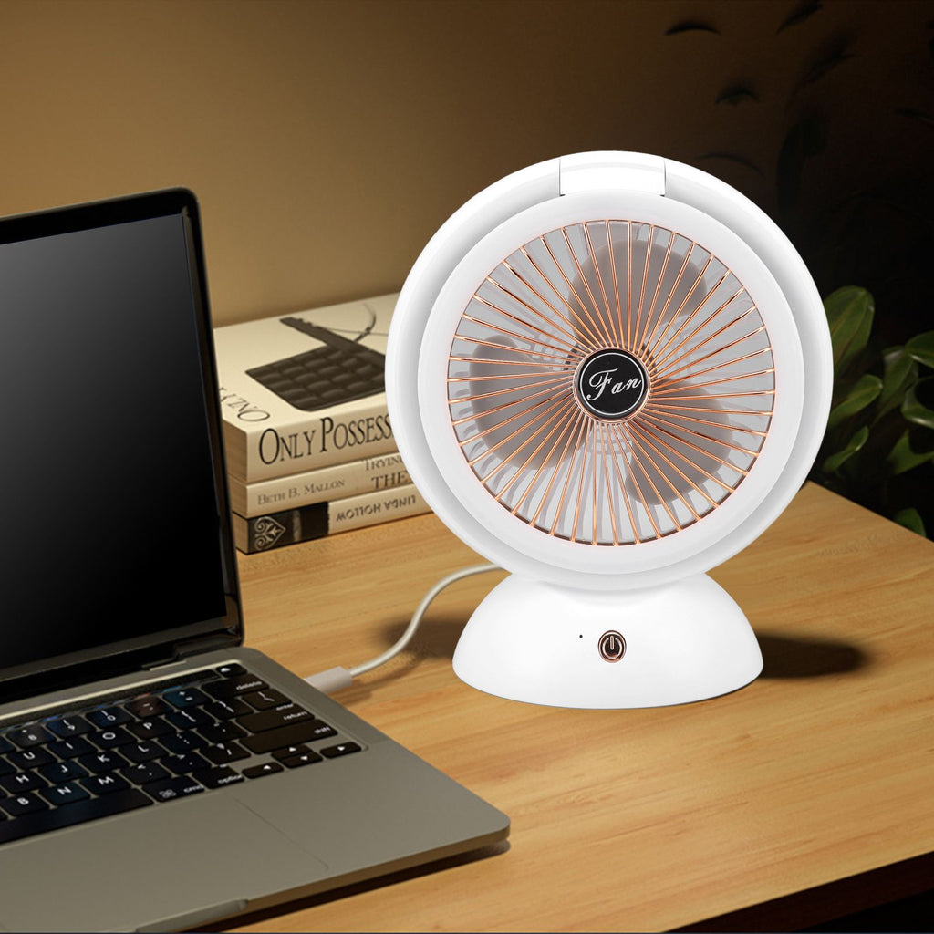 Foldable Fan with LED Light 2 in 1 Warm Light Low Noise Portable Rechargeable 4 Speed Lighting Desk Fan