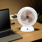 Foldable Fan with LED Light 2 in 1 Warm Light Low Noise Portable Rechargeable 4 Speed Lighting Desk Fan