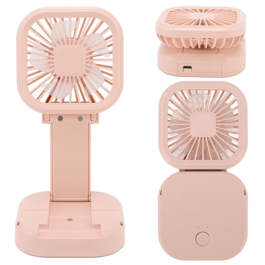 Portable Folding Fan 3 Level Wind Speed USB Powered Rechargeable Rotatable Handheld Desktop Small Fan Pink