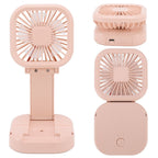 Portable Folding Fan 3 Level Wind Speed USB Powered Rechargeable Rotatable Handheld Desktop Small Fan Pink