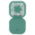 Portable Folding Fan 3 Level Wind Speed USB Powered Rechargeable Rotatable Handheld Desktop Small Fan Green