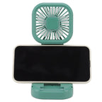 Portable Folding Fan 3 Level Wind Speed USB Powered Rechargeable Rotatable Handheld Desktop Small Fan Green