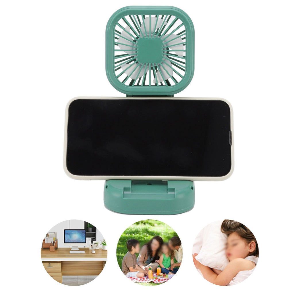 Portable Folding Fan 3 Level Wind Speed USB Powered Rechargeable Rotatable Handheld Desktop Small Fan Green