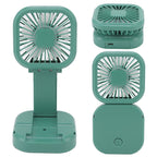 Portable Folding Fan 3 Level Wind Speed USB Powered Rechargeable Rotatable Handheld Desktop Small Fan Green
