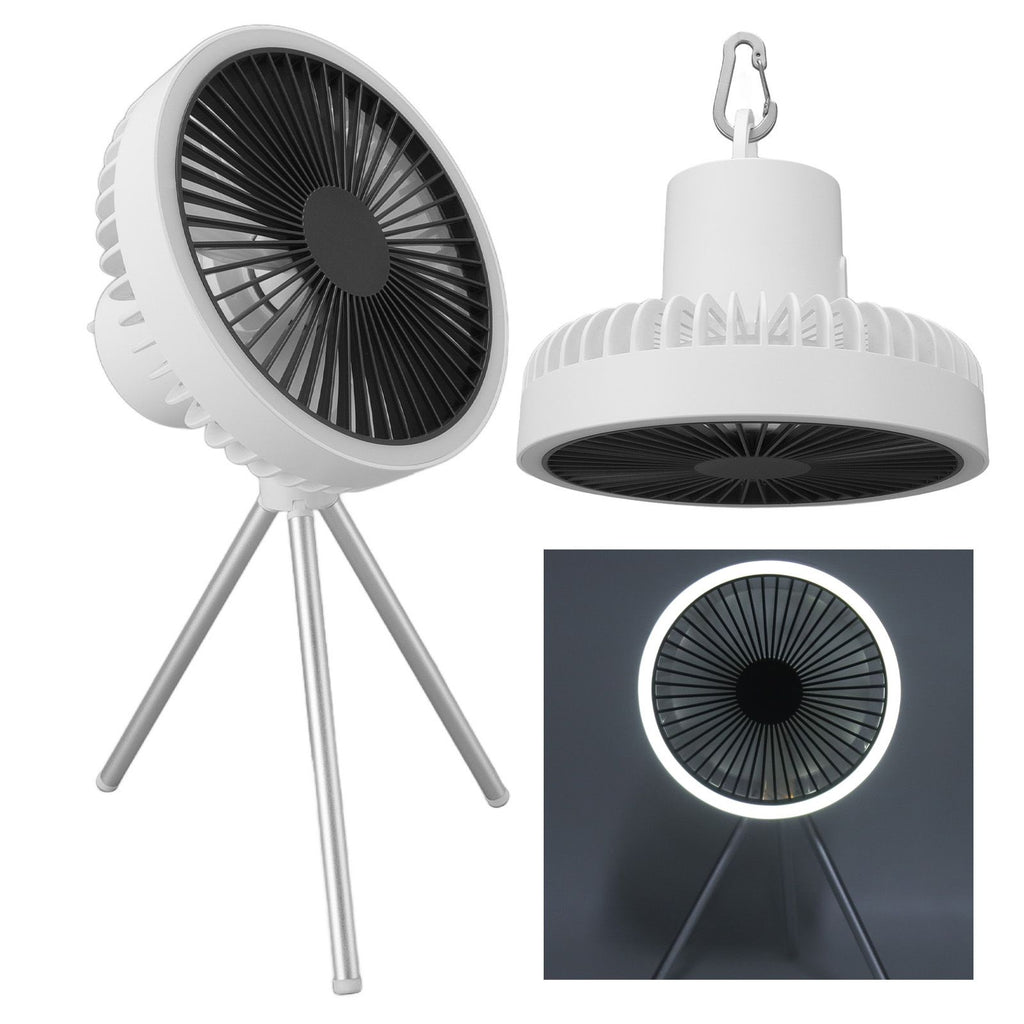 Tripod Fan 10000mAh 3 Gears Adjustable Timing Function Portable Desktop Fan with Light for Outdoor Camping White